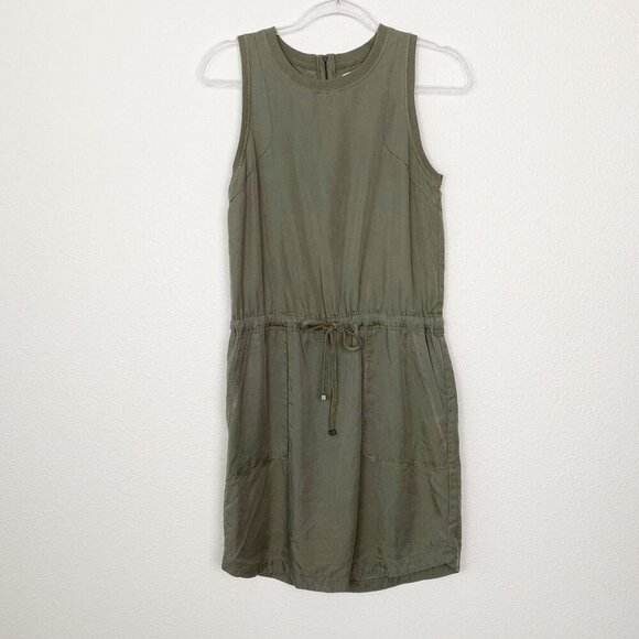 Lou & Grey Womens XS Olive Green Lyocell Drawstring Waist Sleeveless Tank Dress - Picture 1 of 8